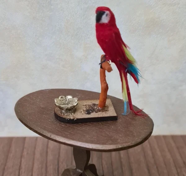 Dollhouse Miniatures Parrot with stand, 1/12 scale